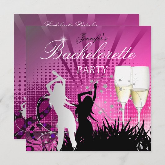 バチェロレッテブラックピンクホワイトシャンパン 招待状 (正面/裏面)