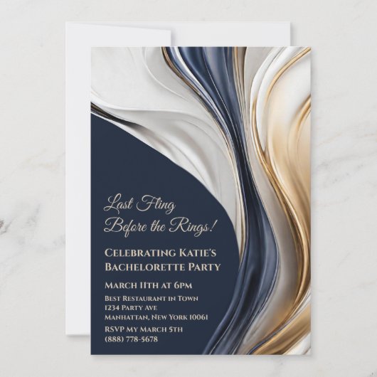 バチェロレッテブルー白と金ゴールド- 招待状 (正面)