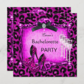 バチェロレッテホットピンクヒョウ黒い靴 招待状 (正面/裏面)