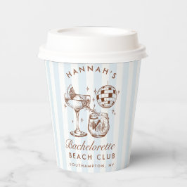 バチェロレッテモダンレトロブルー&ブラウンストライプズ 紙コップ