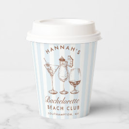 バチェロレッテモダンレトロブルー&ブラウンストライプズ 紙コップ