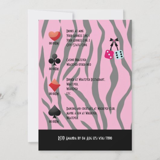 バチェロレッテラスベガスをテーマにしたカジノパーティー写真 招待状 (裏面)