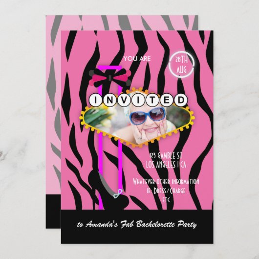 バチェロレッテラスベガスをテーマにしたカジノパーティー写真 招待状 (正面/裏面)