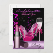 バチェロレッテリップスティックピンクシューズシャンパン インビテーションポストカード (正面/裏面)