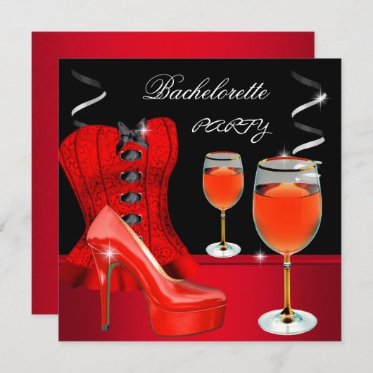 バチェロレッテレッドシューコルセットブラックワイン 招待状 (正面/裏面)