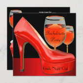 バチェロレッテレッドシューズハイヒールのワイングラス 招待状 (正面/裏面)