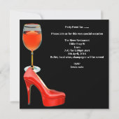 バチェロレッテレッドシューズハイヒールのワイングラス 招待状 (裏面)