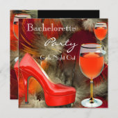 バチェロレッテレッドシューズハイヒールのワイングラス 招待状 (正面/裏面)