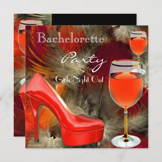 バチェロレッテレッドシューズハイヒールのワイングラス 招待状 (正面/裏面)