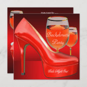 バチェロレッテレッドシューズハイヒールのワイングラス 招待状 (正面/裏面)
