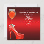 バチェロレッテレッドシューズハイヒールのワイングラス 招待状 (裏面)