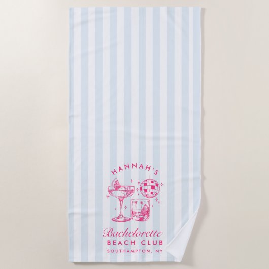 バチェロレッテレトロディスコカクテルブルー&ピンク ビーチタオル (正面)