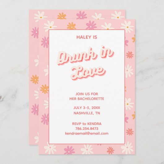 バチェロレッテレトロピンクデイジー飲インラブ 招待状 (正面/裏面)