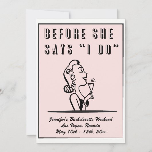 バチェロレッテレトロピンクブリーズメイドヘンパーティー 招待状 (正面)