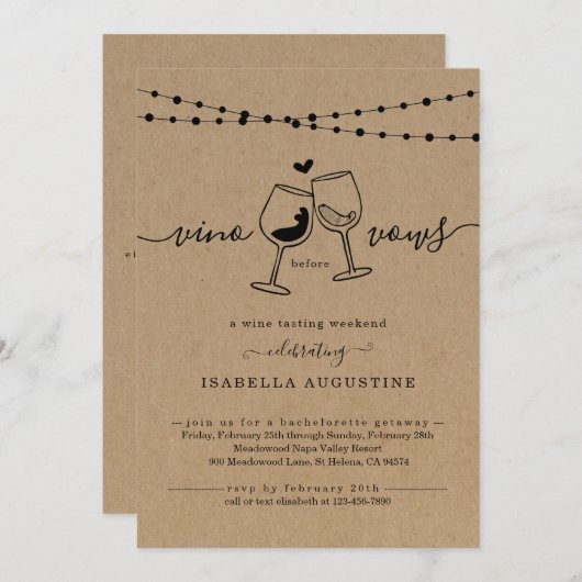 バチェロレッテワインテイスティングウィークエンド旅程インビタ 招待状 (正面/裏面)