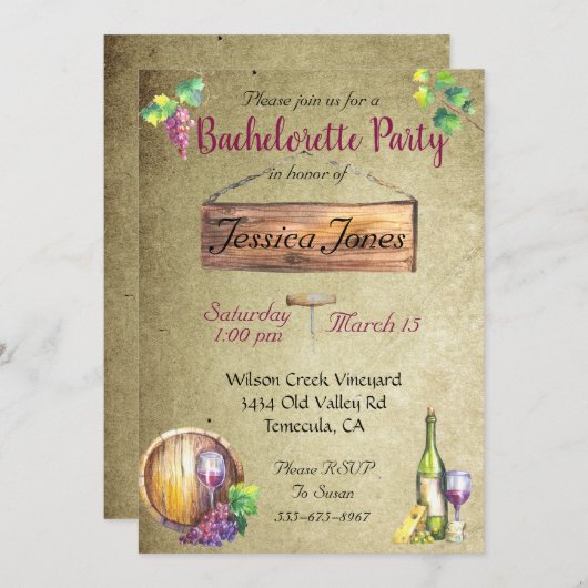 バチェロレッテワインテイスティングウォーター色ヴィンテージ 招待状 (正面/裏面)