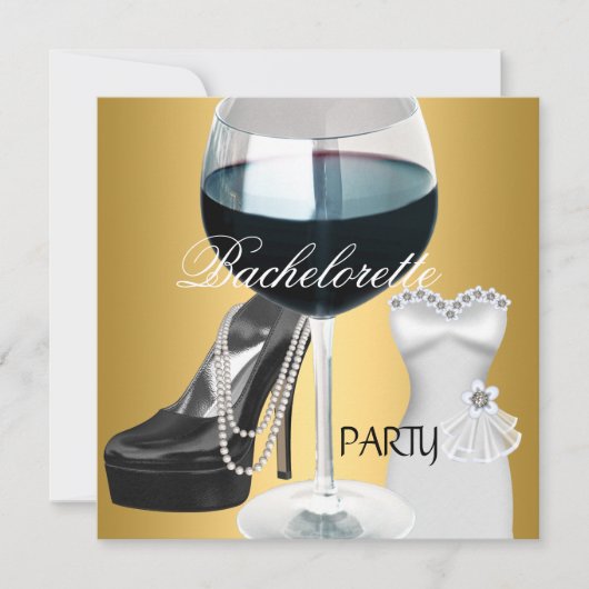 バチェロレッテワイン金ゴールド白黒ドレス 招待状 (正面)