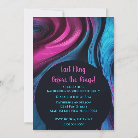 バチェロレッテ抽象芸術アートブルーとピンク –  招待状 (正面)