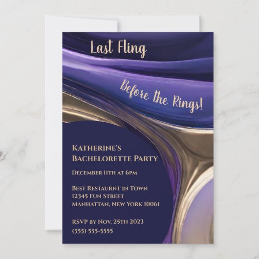 バチェロレッテ抽象芸術ブルー、パープル、金ゴールド 招待状 (正面)