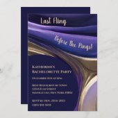 バチェロレッテ抽象芸術ブルー、パープル、金ゴールド 招待状 (正面/裏面)