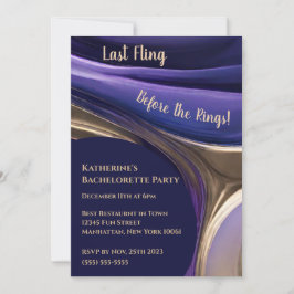 バチェロレッテ抽象芸術ブルー、パープル、金ゴールド 招待状