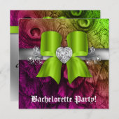 バチェロレッテ招待状ピーコックボウライムハート 招待状 (正面/裏面)