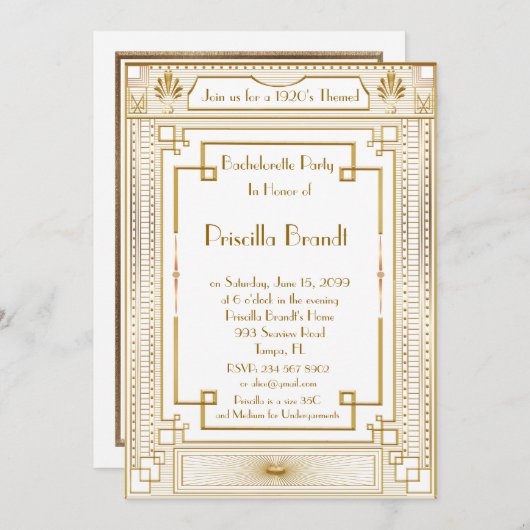 バチェロレッテ招待素晴らし、ギャツビー、白 招待状 (正面/裏面)