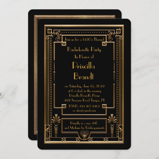 バチェロレッテ招待素晴らし、ギャツビー、黒 招待状 (正面/裏面)