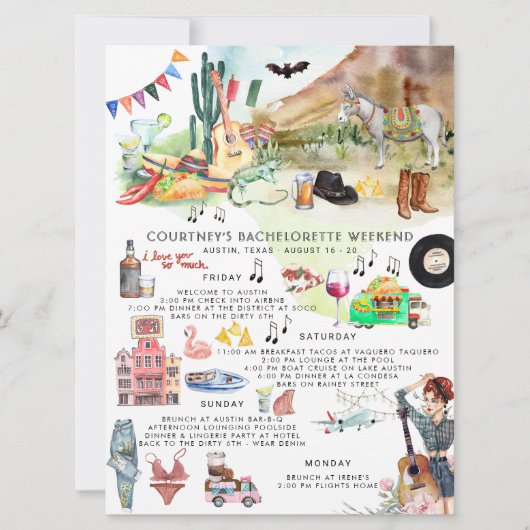 バチェロレッテ日程 |オースティン、テキサス州・フィエスタ 招待状 (正面)