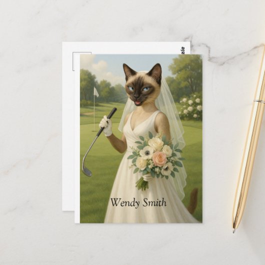 バチェロレッテ用ゴルフ猫女性ゴルファー ポストカード (正面/裏面インサイチュ)