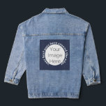 バチェロレッテ画像はこちら写真カスタム文字 デニムジャケット<br><div class="desc">バチェロレッテはこちら,写真の編集サークカスタムルと白文字の女性と女の子デニムジャケットおもしろいをhen, sorority, birthday christmasまたはイベント簡単を編集するフード付きスウェットシャツの文字を追加のフォトマスクされたサークルーに写真の画像を追加</div>