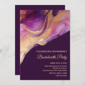 バチェロレッテ紫モダンピンクと金ゴールド 招待状 (正面/裏面)