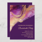 バチェロレッテ紫モダンピンクと金ゴールド 招待状 (正面/裏面)