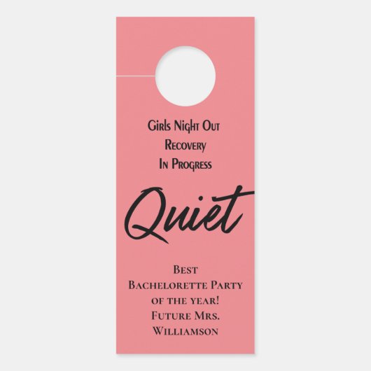 バチェロレッテ花嫁パーティー静かなサインピンクブラック ドアノブサイン (正面)