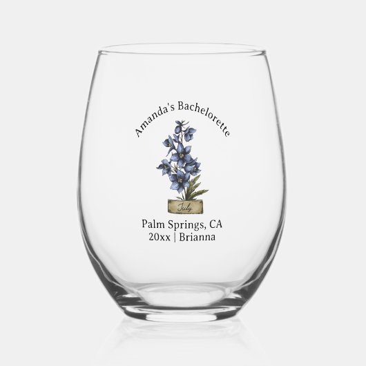 バチェロレッテ誕生月花7月ラークスパー ステムなしワイングラス (裏面)