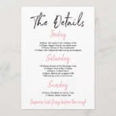 バチェロレッテ週末の旅程のピンクと金ゴールド プログラム (裏面)