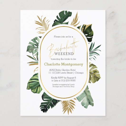バチェロレッテ週末の旅程の予算招待状 (正面)