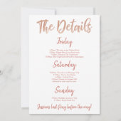 バチェロレッテ週末の旅程バラ金ゴールド 招待状 (裏面)
