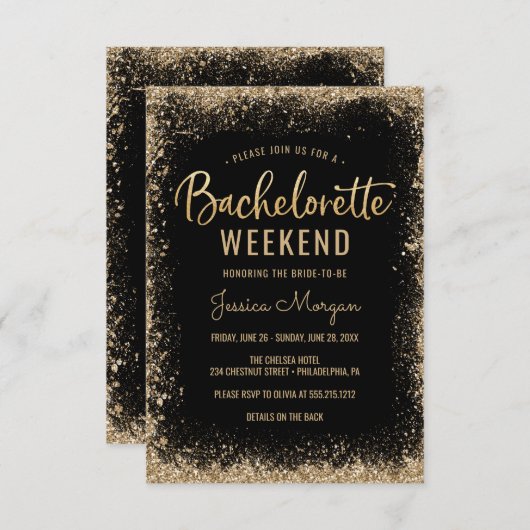 バチェロレッテ週末の旅程表黒金ゴールド枠 招待状 (正面/裏面)