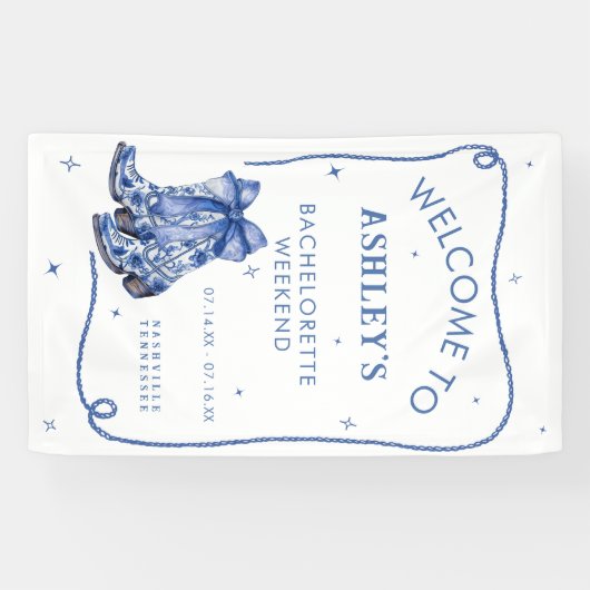 バチェロレッテ週末パーティーブルーウェルカムサイン 横断幕 (横)