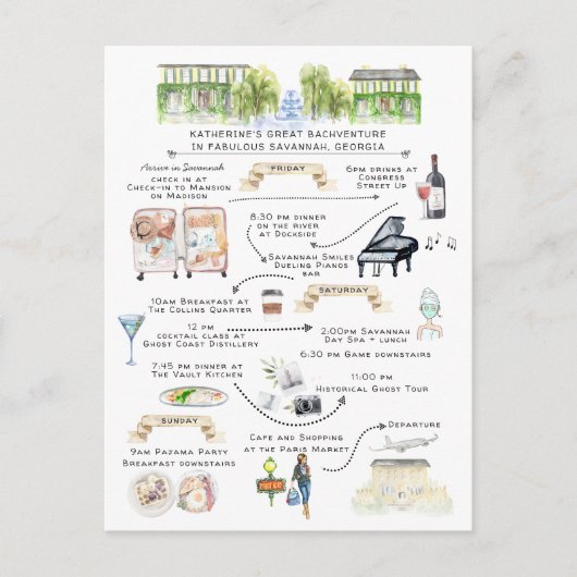 バチェロレッテ週末旅程|サバンナ,ジョージア インビテーションポストカード (正面)