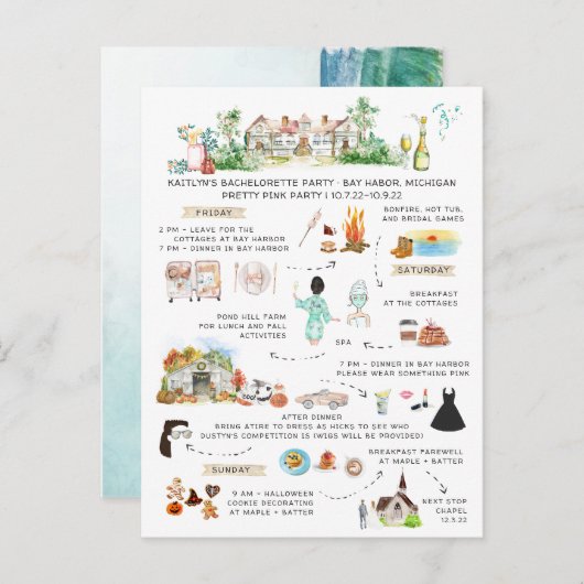 バチェロレッテ週末旅行 |秋のハロウィーン インビテーションポストカード (正面/裏面)