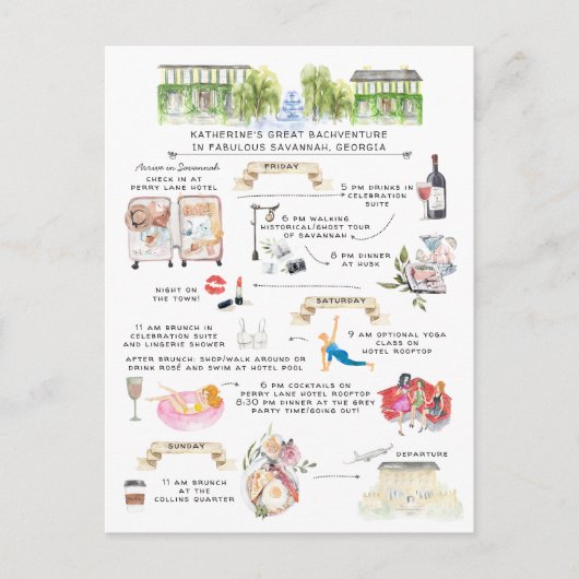 バチェロレッテ週末旅行 | Savannah，ジョージア インビテーションポストカード (正面)