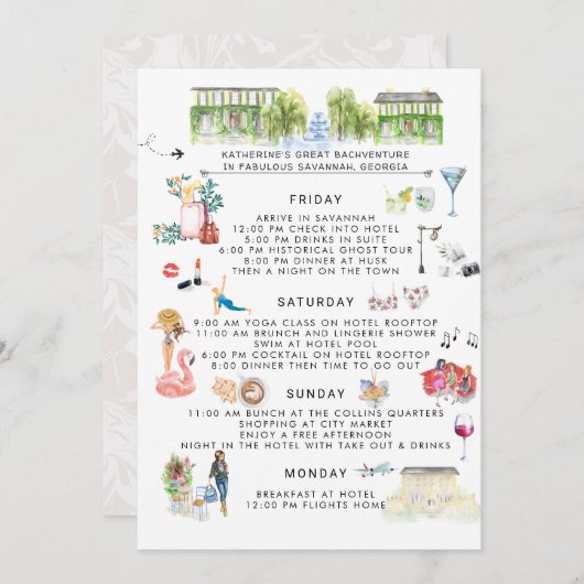 バチェロレッテ週末旅行 | Savannah,ジョージア 招待状 (正面/裏面)