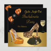 バチェロレッテ金ゴールドシューズハイヒールのワイングラス 招待状 (正面/裏面)