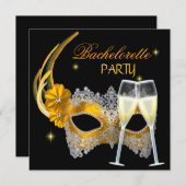 バチェロレッテ金ゴールドマスクシャンパンブラック 招待状 (正面/裏面)