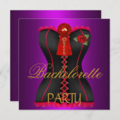 バチェロレッテ金ゴールドマゼンタブラックレッドコルセット 招待状 (正面/裏面)