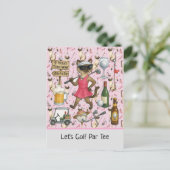 バチェロレッテ・ピンクをテーマにしたゴルフ女性 ポストカード (スタンド正面)