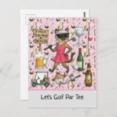 バチェロレッテ・ピンクをテーマにしたゴルフ女性 ポストカード (正面/裏面)