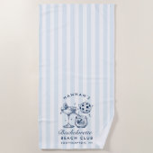 バチェロレッテ ブルー＆グレー レトロ モダン ビーチ タオル (正面)